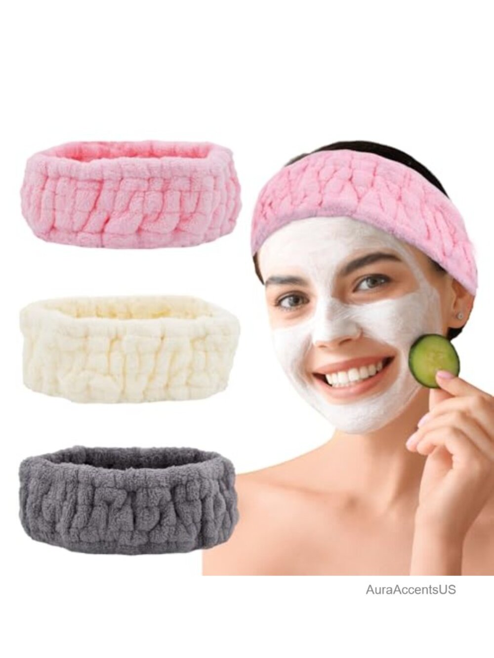 Microfiber Spa Headband 3-Pack Terry Cloth Headbands for Face Washing Mask